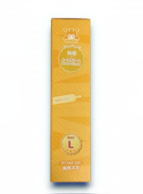 マイストアのメロジョイ贅沢スフレLサイズ、クリーミークリームの質感が特徴の食品グレードシリコン製触感トイのパッケージ側面