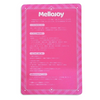 メロジョイ（Mellojoy）マジックシュガーパウダーの取り扱い説明カード。ピンク色の背景に白い文字で注意事項と使用方法を記載